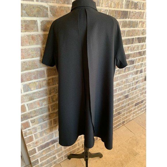 Kaelen shift cape dress short sleeve black button front classic designer small - Picture 3 of 4